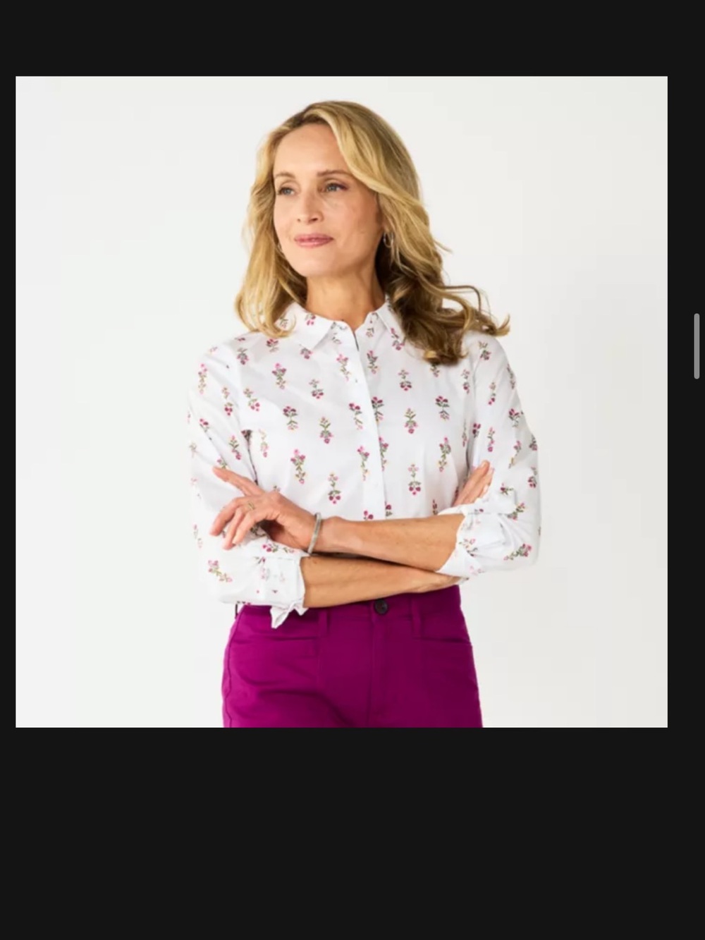 Classic White Floral Button-Up Shirt - Women's Top